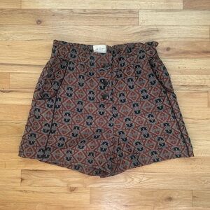 Sezane Rust & Black Patterned High-Waist Shorts